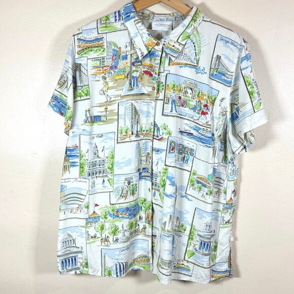 VTG plus Size women’s Button Down Blouse Novelty Print New York Liz Claiborne - Picture 1 of 11
